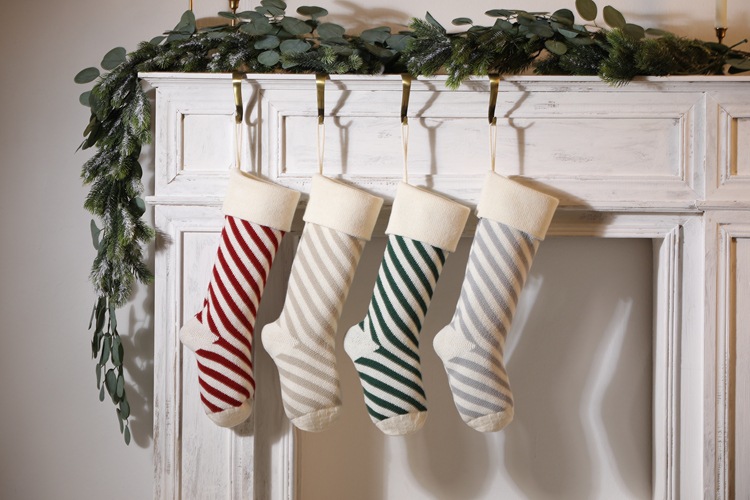 Striped Christmas Stockings Holiday Decorative Hanging Diagonal Stockings